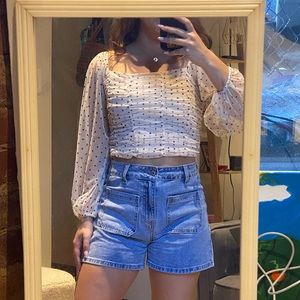 Super cute polka dot top with puff sleeves